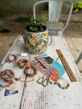 Load image into Gallery viewer, Recycled sari and metal hoop earrings