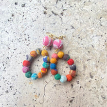 Load image into Gallery viewer, Recycled sari kantha earrings - w bead and tear drop shape
