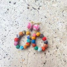 Load image into Gallery viewer, Recycled sari kantha earrings - w bead and tear drop shape