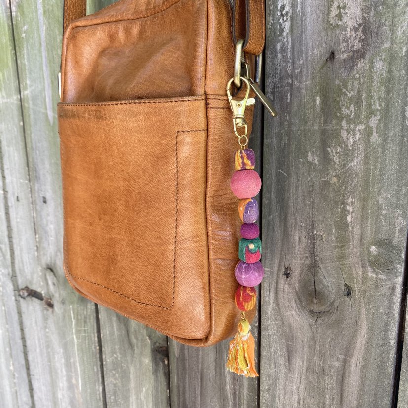 Recycled Kantha keychain or bag clip - long