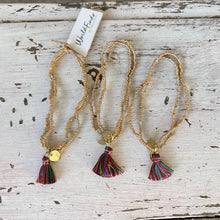 Load image into Gallery viewer, Bracelet - fine metallic beads with coloured tassel
