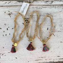 Load image into Gallery viewer, Bracelet - fine metallic beads with coloured tassel