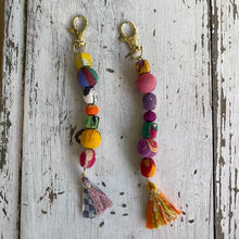 Load image into Gallery viewer, Recycled Kantha keychain or bag clip - long