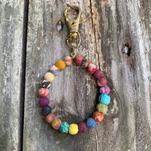 Load image into Gallery viewer, Recycled kantha key chain/bag clip - circular