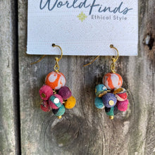 Load image into Gallery viewer, Recycled Sari Kantha earrings - clusters
