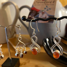 Load image into Gallery viewer, Silver earrings - carnelian twist earrings
