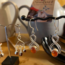 Load image into Gallery viewer, Silver earrings - carnelian twist earrings