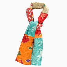 Load image into Gallery viewer, Cotton scarf - recycled sari with kantha stitching