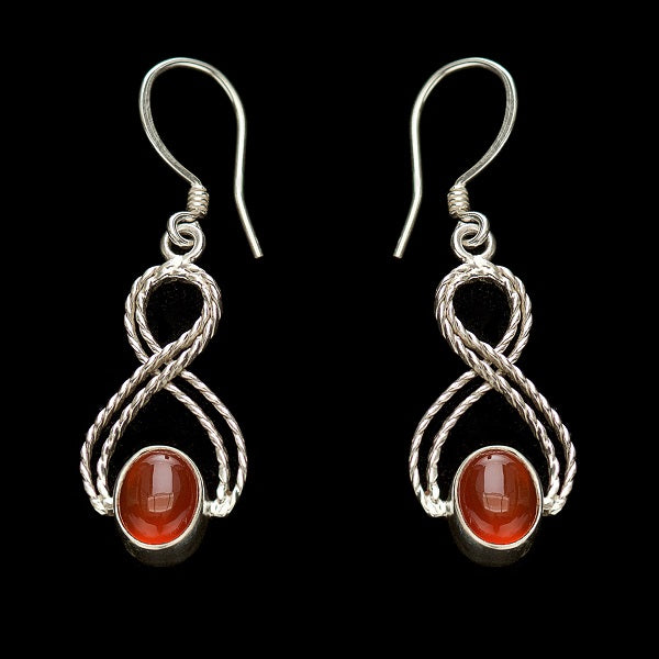 Silver earrings - carnelian twist earrings