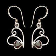 Load image into Gallery viewer, Silver and garnet heart earrings