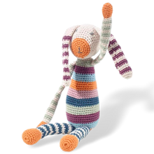 Load image into Gallery viewer, Cotton knitted toys - stripey bunny rattle