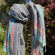 Load image into Gallery viewer, Black and white checkered cotton scarf