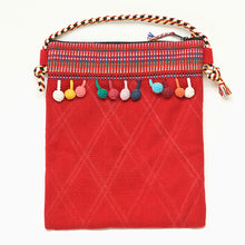Load image into Gallery viewer, Cotton shoulder bags with 'pom pom' trim