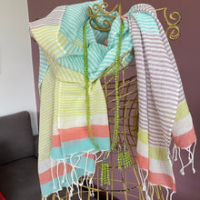 Load image into Gallery viewer, Striped cotton scarf in pastel tones
