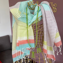 Load image into Gallery viewer, Striped cotton scarf in pastel tones