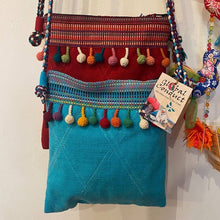 Load image into Gallery viewer, Cotton shoulder bags with 'pom pom' trim