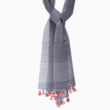 Load image into Gallery viewer, Grey wool scarf with orange tassels