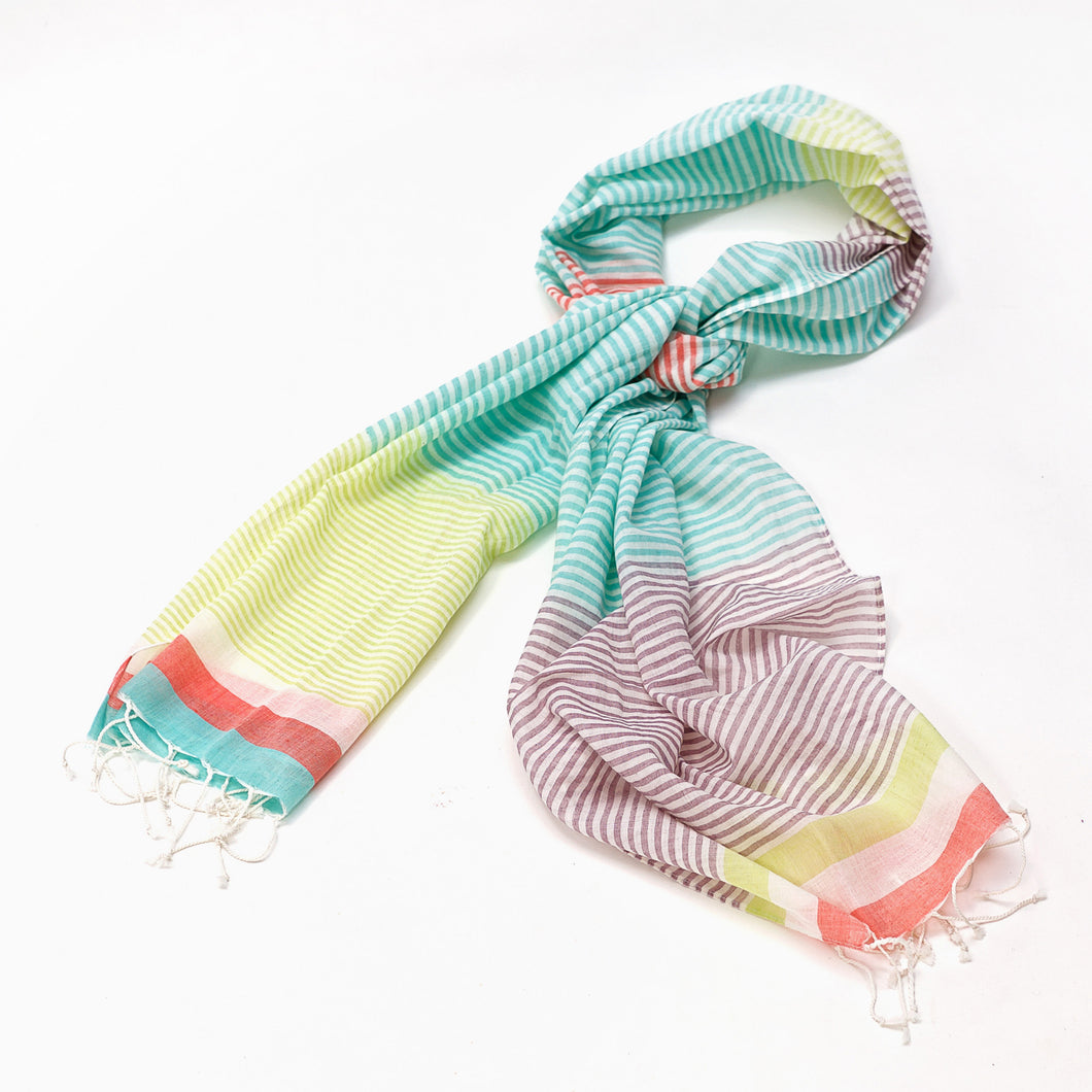 Striped cotton scarf in pastel tones