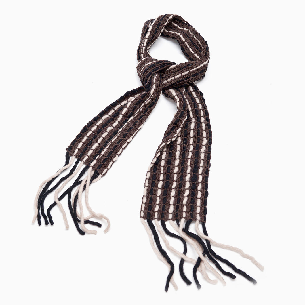 Wool crocheted scarf - brown tones