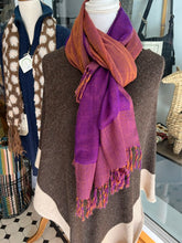 Load image into Gallery viewer, Purple and chocolate brown wool scarf

