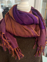 Load image into Gallery viewer, Purple and chocolate brown wool scarf
