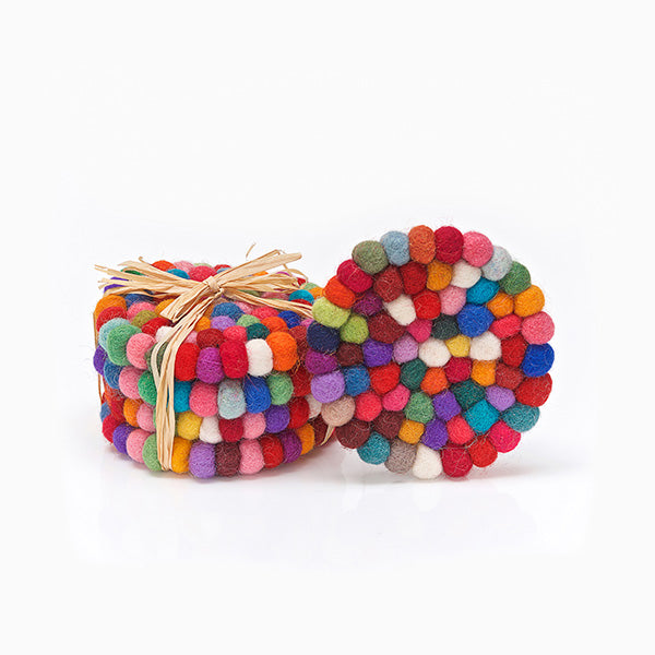 Felt Ball Coasters (multicoloured) - set of 4