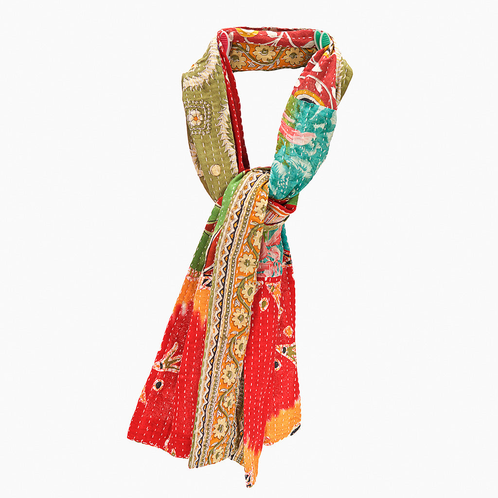 Cotton scarf - recycled sari with kantha stitching