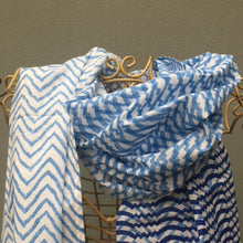 Load image into Gallery viewer, Blue &#39;wave&#39; cotton scarf
