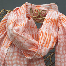 Load image into Gallery viewer, Orange and white patterned cotton scarf
