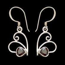Load image into Gallery viewer, Silver and garnet heart earrings
