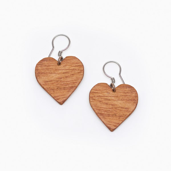Heart shaped wood earrings