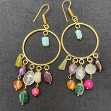 Load image into Gallery viewer, Festival Earrings - semi precious stones and brass
