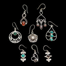 Load image into Gallery viewer, Silver earrings with a trio of garnet rain drops

