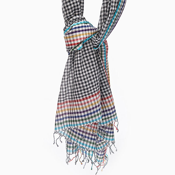 Black and white checkered cotton scarf