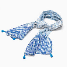 Load image into Gallery viewer, Blue &#39;wave&#39; cotton scarf
