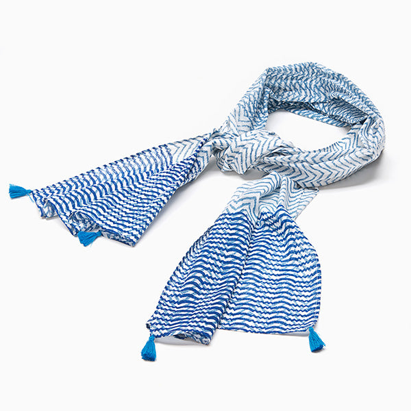 Blue 'wave' cotton scarf
