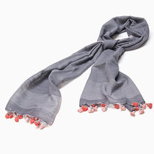 Load image into Gallery viewer, Grey wool scarf with orange tassels
