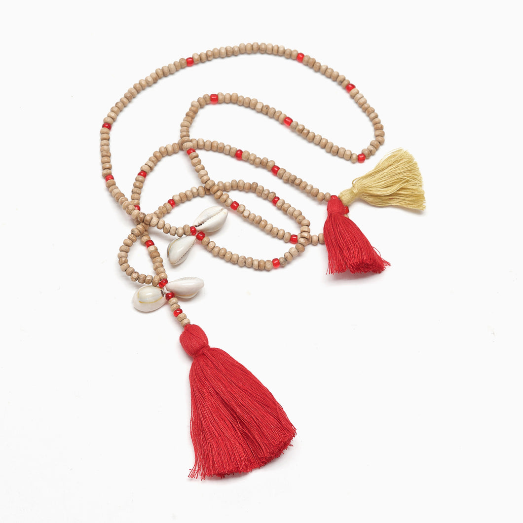 Natural coloured beads with Tassel and shell decoration