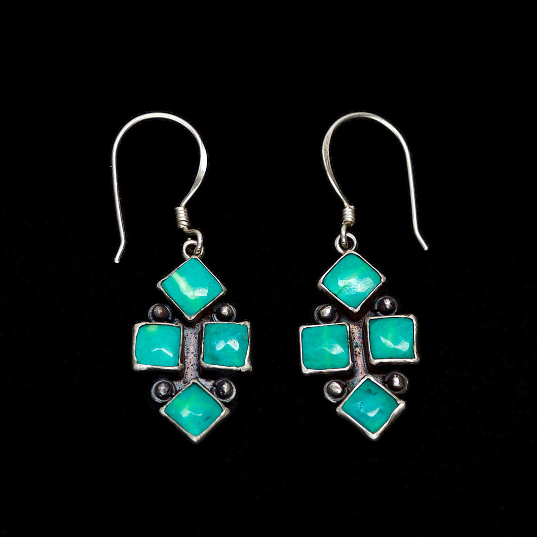 Turquoise earrings - 4 stone diamond